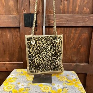 Tiannl Leopard Print Tote with Gold Trim